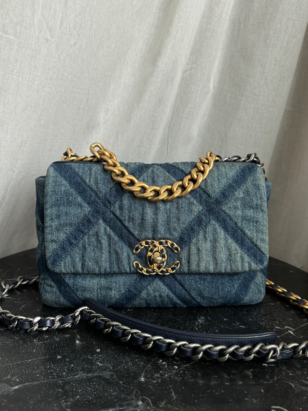 Chanel 19 flap bag blue sale