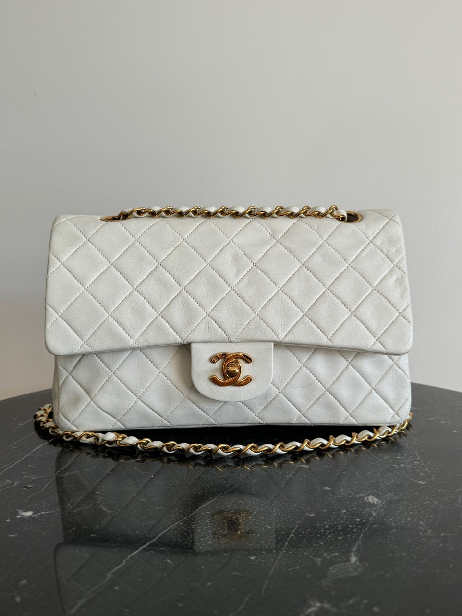 Chanel white classic bag sale